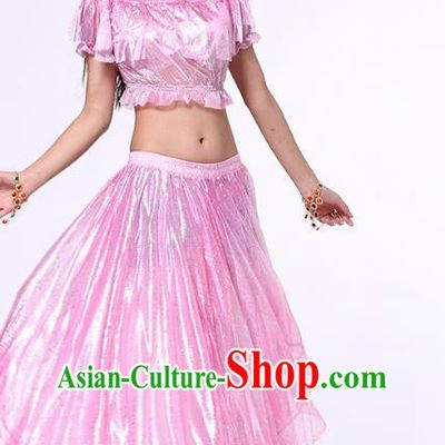 Indian Oriental Dance Pink Blouse and Skirt Belly Dance Costumes Asian Raks Sharki Dancewear