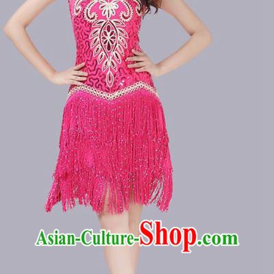 Top Woman Stage Performance Dancewear Modern Dance Clothing Latin Dance Competition Rosy Tassel Dress