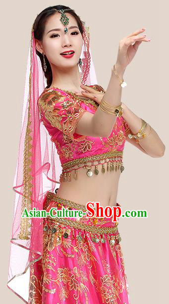 Indian Dance Dress Clothing Asian Bollywood Performance Costume Embroidered Rosy Blouse and Skirt Indian Dance Dress Clothing Asian Bollywood Performance Costume Embroidered Rosy Blouse and Skirt