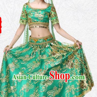 Indian Embroidered Green Blouse and Skirt Traditional Dance Dress Clothing Asian Bollywood Performance Costume