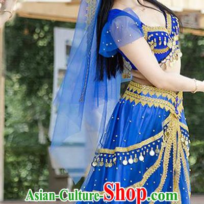 Indian Dance Performance Top and Skirt Belly Dance Royalblue Uniforms Asian Bollywood Jasmine Princess Clothing