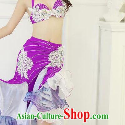 Indian Oriental Dance Purple Uniforms Asian Belly Dance Performance Costumes Raks Sharki Dancewear