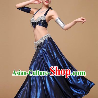 Indian Dance Performance Clothing Asian Belly Dance Training Bra and Royalblue Skirt Oriental Dance Uniforms