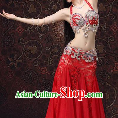 Asian Oriental Dance Uniforms Belly Dance Costumes Indian Raks Sharki Bra and Red Lace Skirt