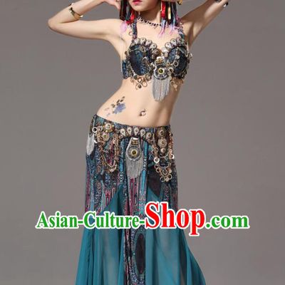 Traditional Indian Belly Dance Green Uniforms Asian Oriental Dance Costumes Primitive Tribe Performance Dress