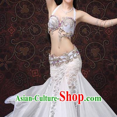 Asian Indian Raks Sharki Bra and White Lace Skirt Oriental Dance Sexy Uniforms Belly Dance Costumes