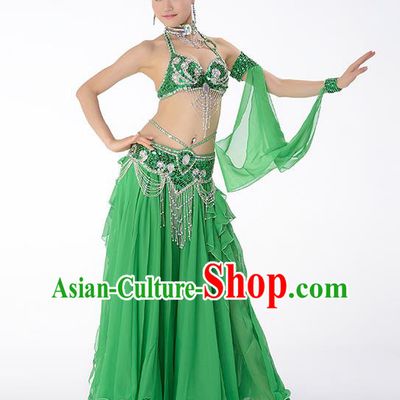 Asian Oriental Dance Dress Costume Traditional Indian Belly Dance Performance Green Bra and Skirt Uniforms