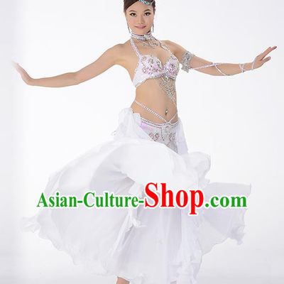 Traditional Asian Oriental Dance Raks Sharki Costume Indian Belly Dance White Bra and Skirt Uniforms