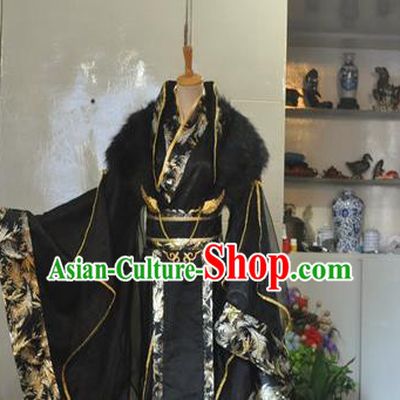 Chinese Ancient Monarch Hanfu Clothing Drama Cosplay Emperor Black Apparels Qin Dynasty King Garment Costumes