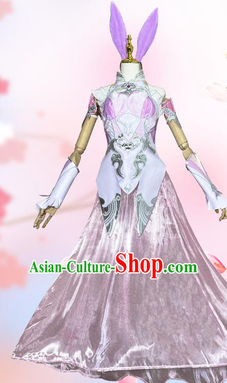 China Traditional Cosplay Rabbit Fairy Clothing Ancient Goddess Pink Dress Garment China Traditional Cosplay Rabbit Fairy Clothing Ancient Goddess Pink Dress Garment