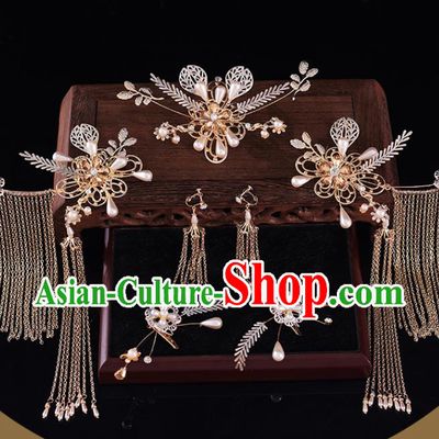 Chinese Traditional Wedding Hair Accessories Classical Xiuhe Suit Hair Comb and Hairpins