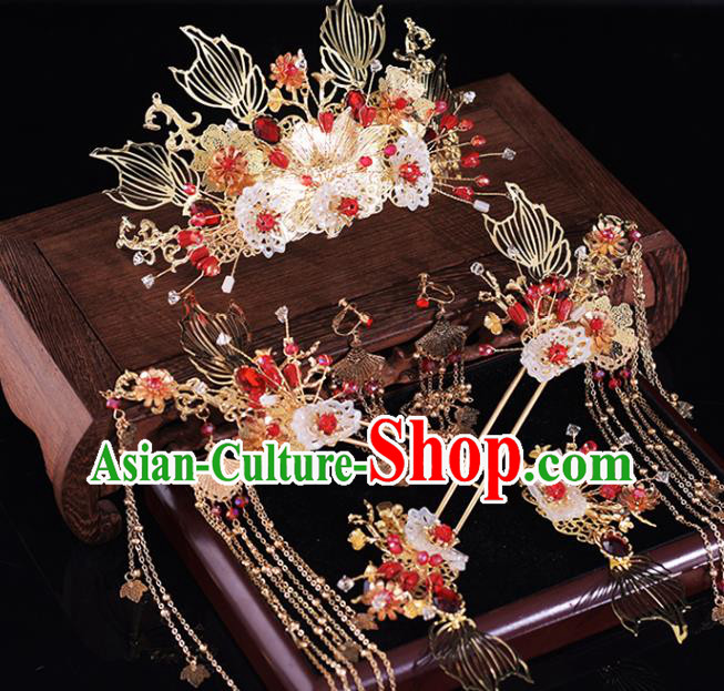 Chinese Classical Xiuhe Suit Shell Hair Crown and Hairpins Traditional Wedding Hair Accessories Chinese Classical Xiuhe Suit Shell Hair Crown and Hairpins Traditional Wedding Hair Accessories