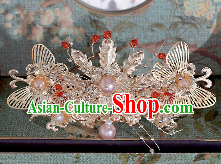 Chinese Xiuhe Suit Hair Comb Hairpins Classical Bride Headdress Traditional Wedding Hair Accessories Chinese Xiuhe Suit Hair Comb Hairpins Classical Bride Headdress Traditional Wedding Hair Accessories