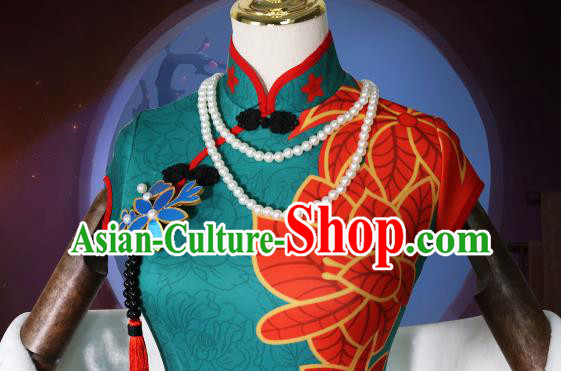 China Traditional Green Qipao Dress Garment Cosplay Game Young Beauty Clothing China Traditional Green Qipao Dress Garment Cosplay Game Young Beauty Clothing