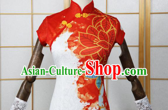 China Cosplay Game Young Beauty Clothing Traditional White Qipao Dress Garment China Cosplay Game Young Beauty Clothing Traditional White Qipao Dress Garment