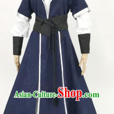 Chinese Qin Dynasty Knight Garment Costumes Ancient Swordsman Navy Clothing Cosplay Young Hero Mo Ran Apparels