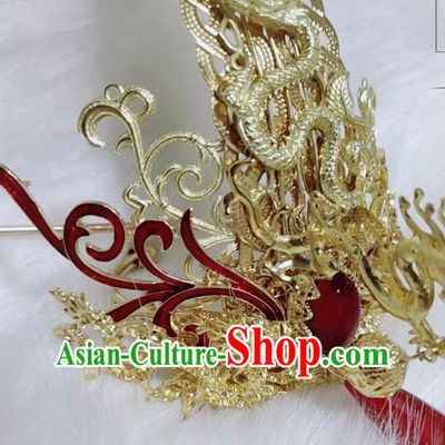 Chinese Ancient King Golden Dragon Hairdo Crown Hair Accessories Traditional Jin Dynasty Royal Highness Headwear
