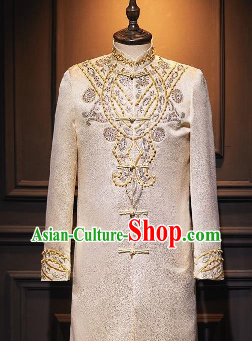 Indian Traditional Wedding Garment Costumes India Bridegroom Embroidered Golden Long Gown Indian Traditional Wedding Garment Costumes India Bridegroom Embroidered Golden Long Gown