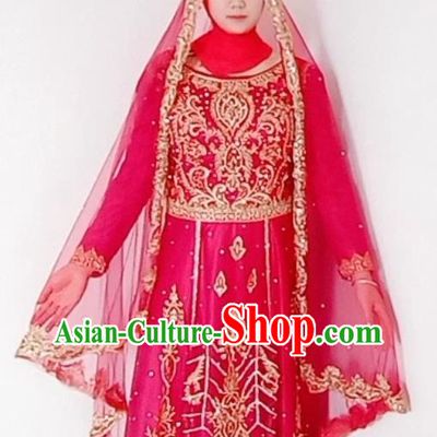 Asian India Bride Red Sari Dress Garment Indian Traditional Wedding Saree Clothing