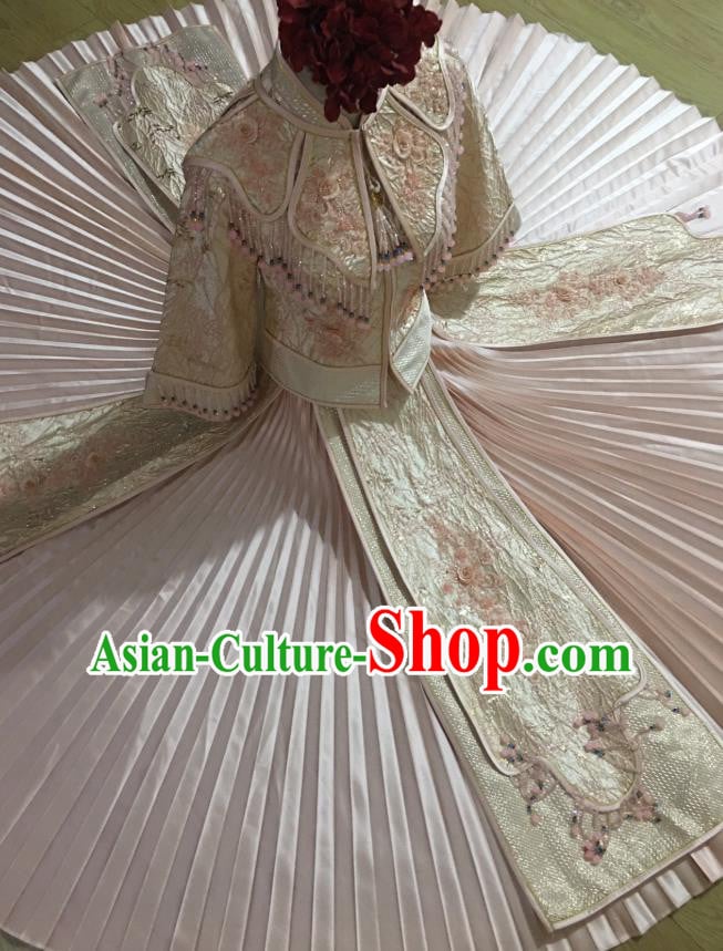Chinese Traditional Wedding Garment Costumes Bride Pink Xiuhe Suits Hui Ethnic Woman Dress Clothing Chinese Traditional Wedding Garment Costumes Bride Pink Xiuhe Suits Hui Ethnic Woman Dress Clothing