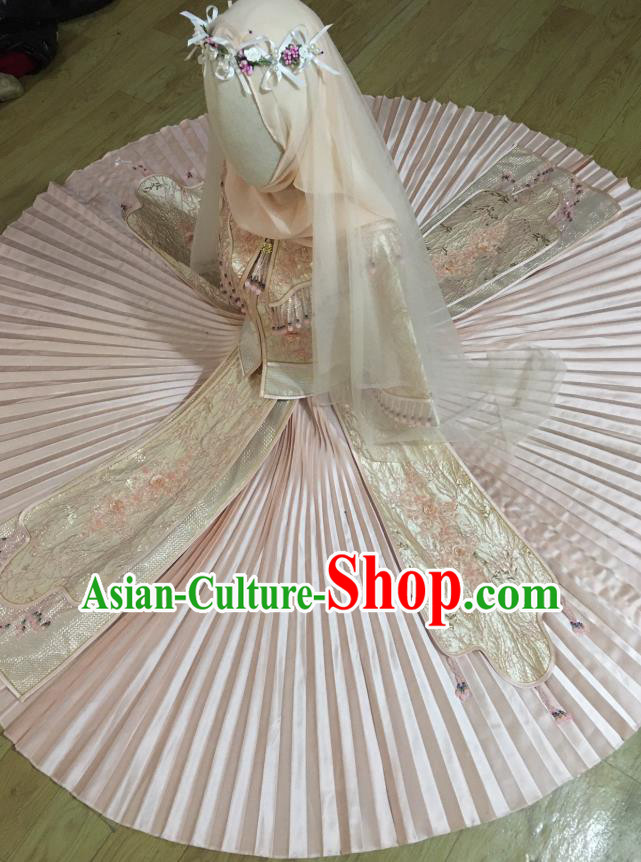 Chinese Traditional Wedding Garment Costumes Bride Pink Xiuhe Suits Hui Ethnic Woman Dress Clothing Chinese Traditional Wedding Garment Costumes Bride Pink Xiuhe Suits Hui Ethnic Woman Dress Clothing