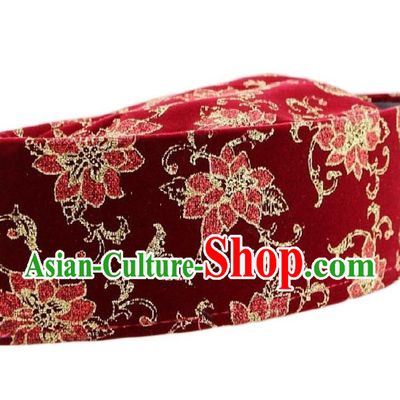 Chinese Traditional Hui Nationality Dance Headdress Ethnic Wedding Bridegroom Red Boat Hat