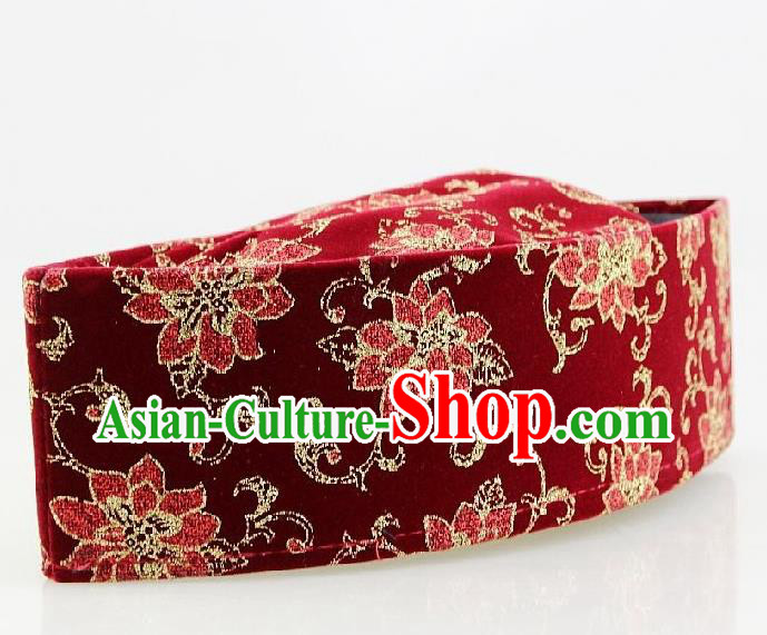 Chinese Traditional Hui Nationality Dance Headdress Ethnic Wedding Bridegroom Red Boat Hat Chinese Traditional Hui Nationality Dance Headdress Ethnic Wedding Bridegroom Red Boat Hat