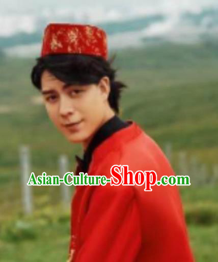 Chinese Traditional Hui Nationality Dance Headdress Ethnic Wedding Bridegroom Red Boat Hat Chinese Traditional Hui Nationality Dance Headdress Ethnic Wedding Bridegroom Red Boat Hat
