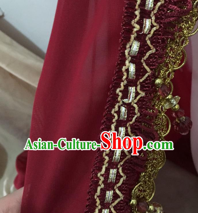 Chinese Ethnic Bride Wine Red Veil Traditional Hui Nationality Wedding Headdress Chinese Ethnic Bride Wine Red Veil Traditional Hui Nationality Wedding Headdress