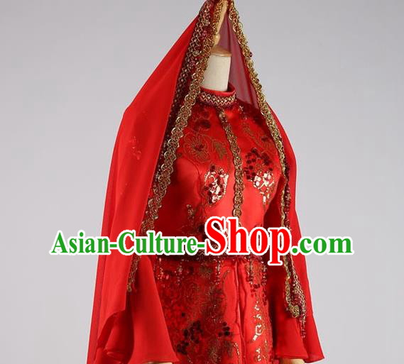 Chinese Classical Embroidered Red Dress Hui Ethnic Bride Clothing Traditional Wedding Garment Costumes Chinese Classical Embroidered Red Dress Hui Ethnic Bride Clothing Traditional Wedding Garment Costumes