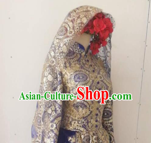 Chinese Traditional Wedding Garment Costumes Classical Embroidered Royalblue Dress Hui Ethnic Bride Clothing Chinese Traditional Wedding Garment Costumes Classical Embroidered Royalblue Dress Hui Ethnic Bride Clothing