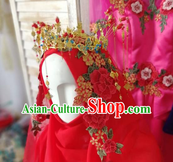 Chinese Traditional Hui Nationality Wedding Hair Accessories Ethnic Bride Golden Hair Crown Chinese Traditional Hui Nationality Wedding Hair Accessories Ethnic Bride Golden Hair Crown