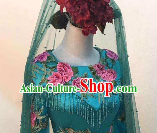 Chinese Classical Embroidered Green Full Dress Traditional Wedding Garment Costumes Hui Ethnic Bride Clothing Chinese Classical Embroidered Green Full Dress Traditional Wedding Garment Costumes Hui Ethnic Bride Clothing