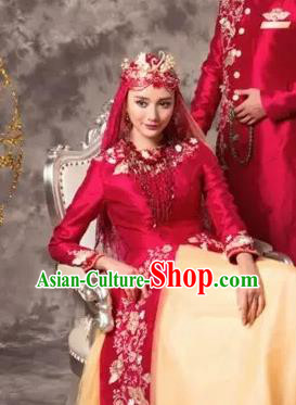 Asian India Court Bride Wine Red Dress Garment Indian Traditional Wedding Lehenga Clothing Asian India Court Bride Wine Red Dress Garment Indian Traditional Wedding Lehenga Clothing