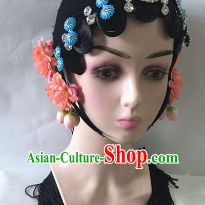 Chinese Classical Dance Hair Accessories Traditional Stage Performance Wigs and Hairpins Beijing Opera Diva Headdress