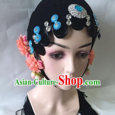 Chinese Beijing Opera Actress Headdress Classical Dance Hair Accessories Traditional Stage Performance Wigs and Hairpins