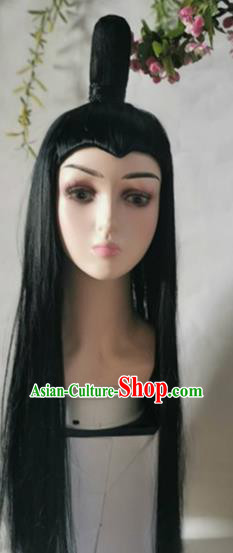 China Cosplay Swordsman Wigs Traditional Tang Dynasty Childe Black Long Wig Sheath Headwear China Cosplay Swordsman Wigs Traditional Tang Dynasty Childe Black Long Wig Sheath Headwear