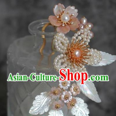 China Traditional Hanfu Hair Accessories Ancient Princess Pearls Peach Blossom Hairpin Ming Dynasty Palace Lady Hair Stick