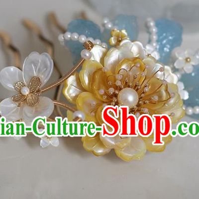 China Traditional Hanfu Hair Accessories Ancient Princess Pearls Hairpin Song Dynasty Palace Lady Shell Peony Hair Comb