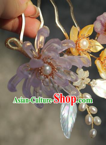 China Song Dynasty Pink Chrysanthemum Hair Comb Traditional Hanfu Headwear Ancient Princess Shell Hairpin China Song Dynasty Pink Chrysanthemum Hair Comb Traditional Hanfu Headwear Ancient Princess Shell Hairpin