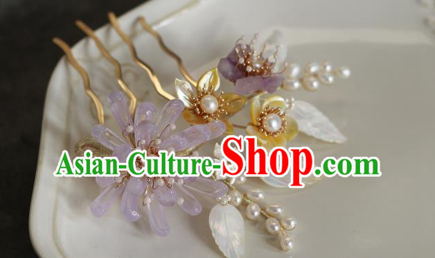China Song Dynasty Pink Chrysanthemum Hair Comb Traditional Hanfu Headwear Ancient Princess Shell Hairpin China Song Dynasty Pink Chrysanthemum Hair Comb Traditional Hanfu Headwear Ancient Princess Shell Hairpin