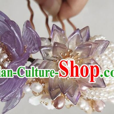 China Ancient Court Woman Pearls Rose Hairpin Handmade Hair Comb Traditional Song Dynasty Hanfu Hair Accessories