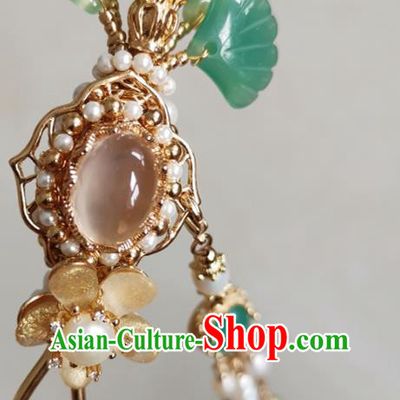 China Handmade Ginkgo Leaf Hair Stick Traditional Ming Dynasty Hanfu Hair Accessories Ancient Court Woman Golden Hairpin