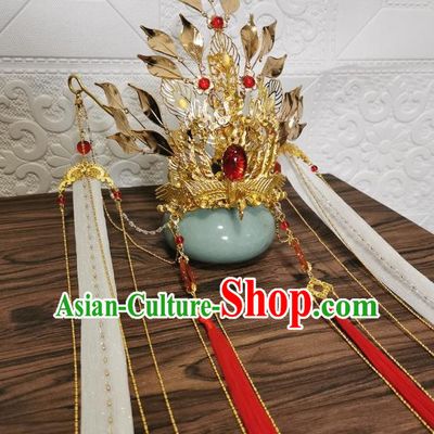 Chinese Traditional Cosplay Swordsman Hair Accessories Ancient Crown Prince Golden Hair Crown