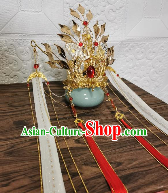 Chinese Traditional Cosplay Swordsman Hair Accessories Ancient Crown Prince Golden Hair Crown Chinese Traditional Cosplay Swordsman Hair Accessories Ancient Crown Prince Golden Hair Crown