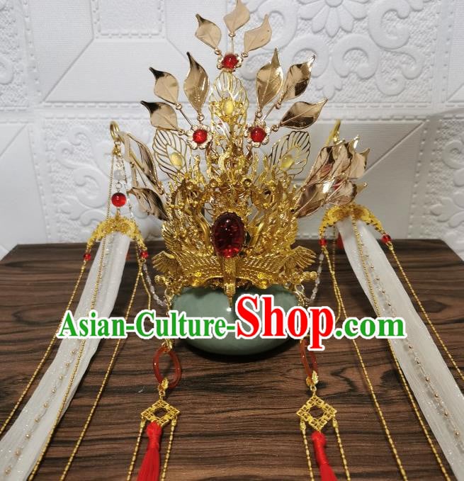 Chinese Traditional Cosplay Swordsman Hair Accessories Ancient Crown Prince Golden Hair Crown Chinese Traditional Cosplay Swordsman Hair Accessories Ancient Crown Prince Golden Hair Crown