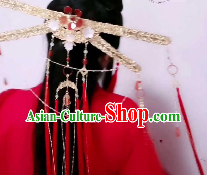 China Handmade Golden Crown Traditional Hanfu Wedding Hair Accessories Ancient Swordswoman Headdress China Handmade Golden Crown Traditional Hanfu Wedding Hair Accessories Ancient Swordswoman Headdress