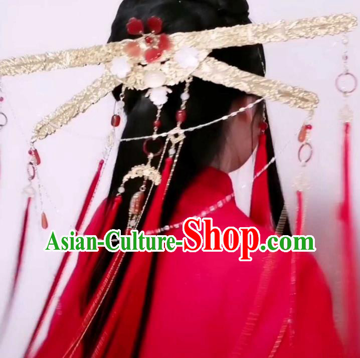 China Handmade Golden Crown Traditional Hanfu Wedding Hair Accessories Ancient Swordswoman Headdress China Handmade Golden Crown Traditional Hanfu Wedding Hair Accessories Ancient Swordswoman Headdress