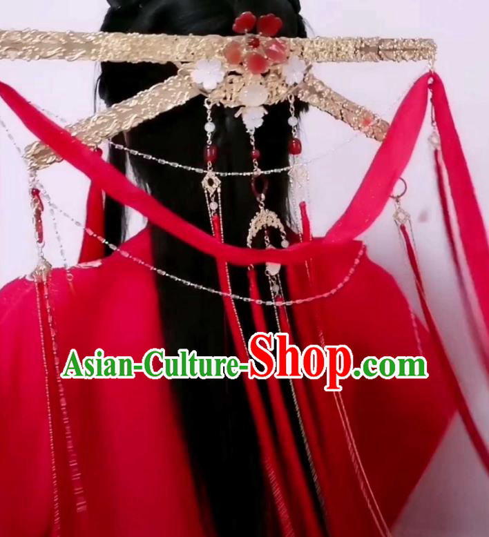China Handmade Golden Crown Traditional Hanfu Wedding Hair Accessories Ancient Swordswoman Headdress China Handmade Golden Crown Traditional Hanfu Wedding Hair Accessories Ancient Swordswoman Headdress
