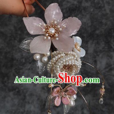 China Ancient Princess Peach Blossom Hairpin Ming Dynasty Pearls Hair Stick Traditional Hanfu Hair Accessories